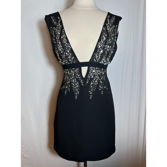 Rare Limited Edition Bebe Deep V Beaded Embellished Deep V Neck Dress SIZE 2 - Picture 1 of 5